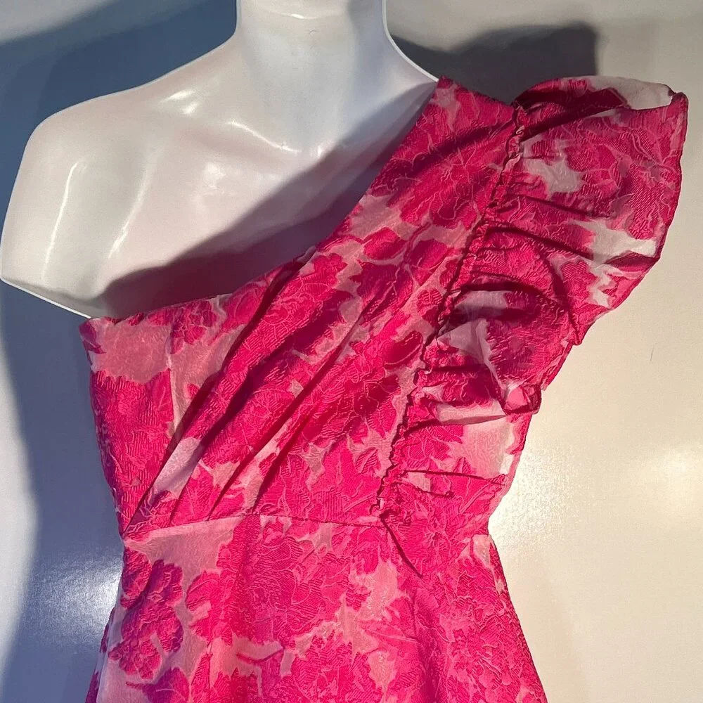 Showpo Hot Pink Floral One-Shoulder Midi Dress - Picture 6 of 12